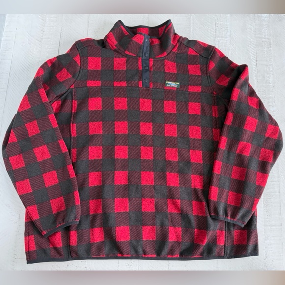 L.L. Bean Sweater Fleece Pullover 3/4 Snap Buffalo Plaid  Red & Black 3X plus - Picture 7 of 10